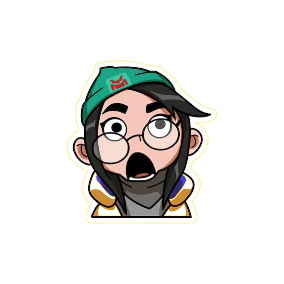 An illustrated sticker of a character in a green cap and round glasses